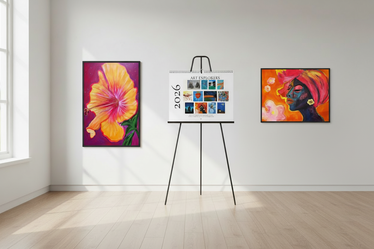 Large gallery paintings with calendar easel