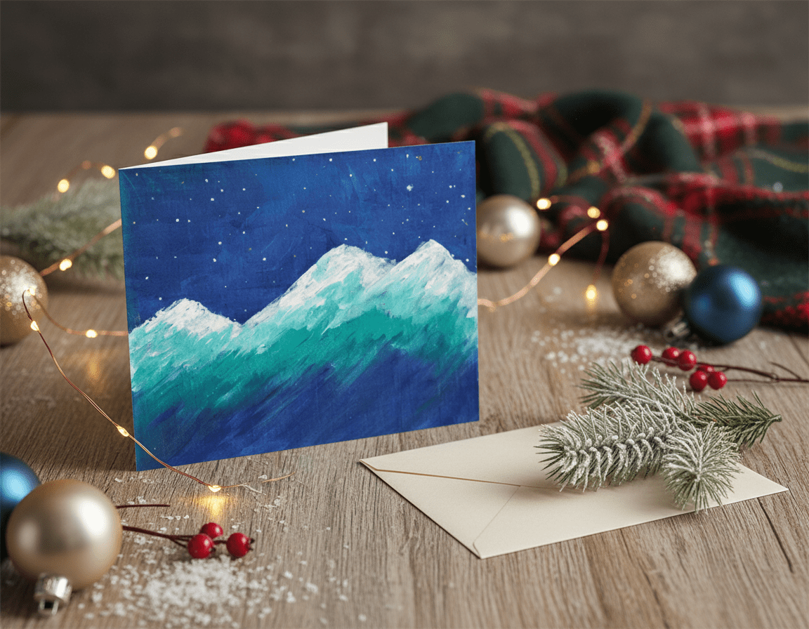 Snowy Mountain - A6 Christmas Card - Travel Through Art Studio